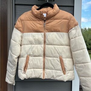 Time and Tru Women's Puffer Jacket - Tan and Cream